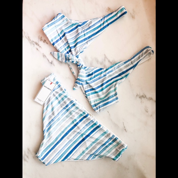 Palms Away Seaside Stripe Swim Bikini Blue Multi - Picture 11 of 12